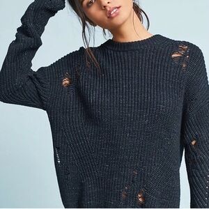 NWT Adriano Goldsmeid Anthropologie Navy Blue Tattered Sweater Size M